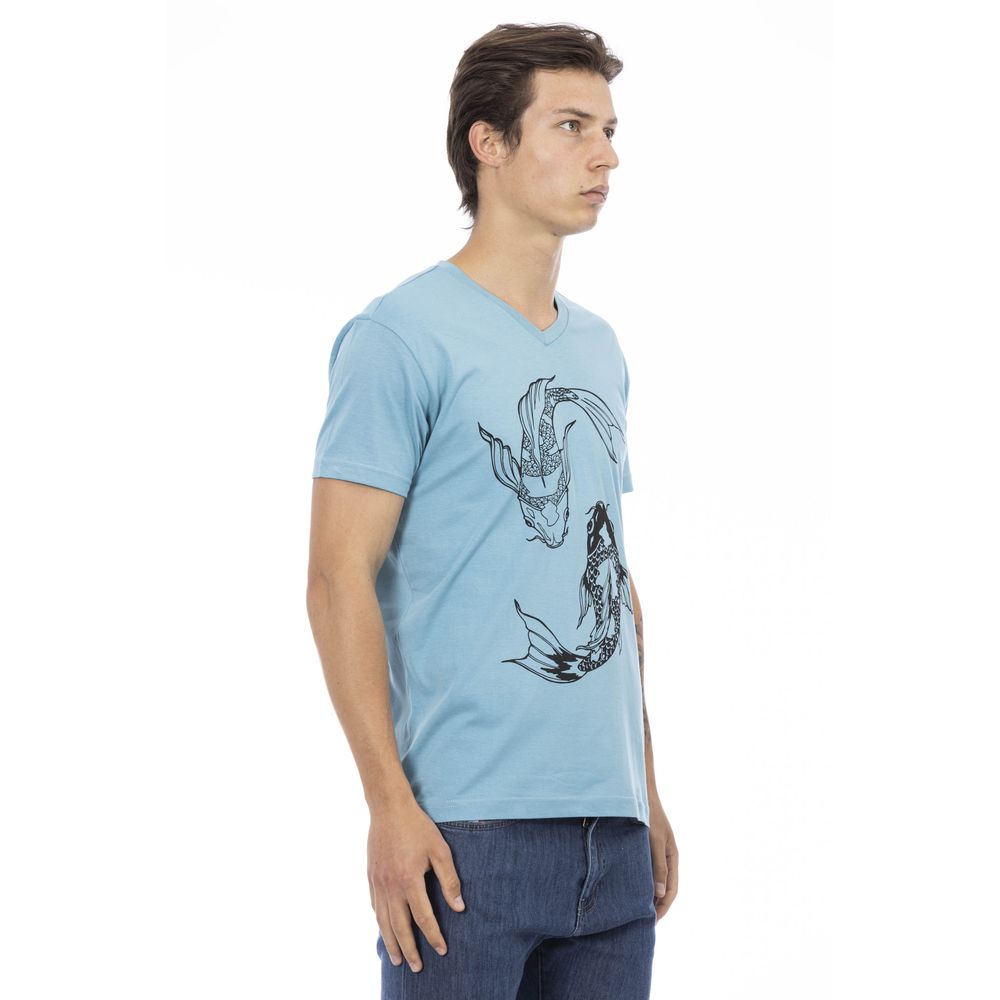 Light Blue Cotton Men T-Shirt