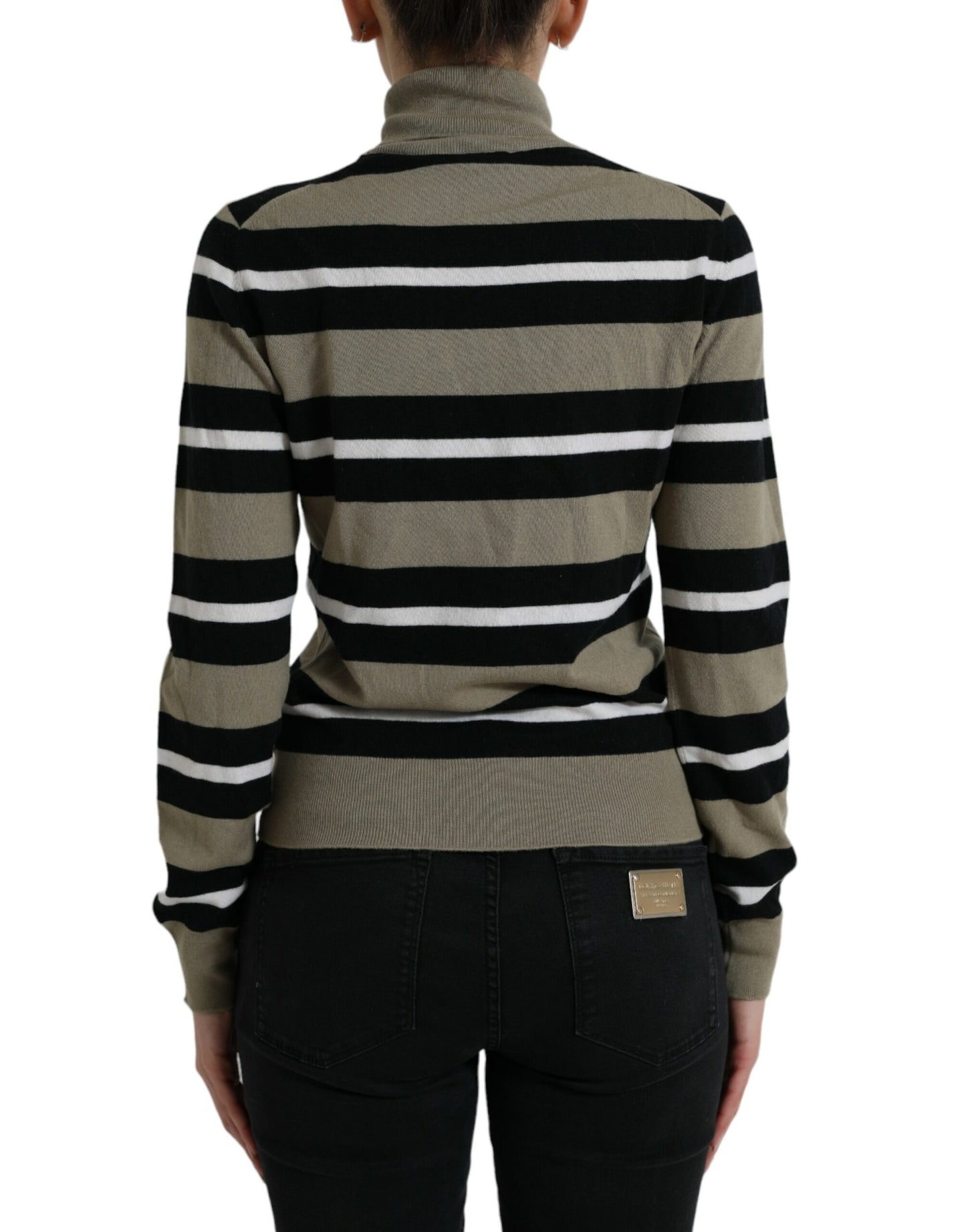 Elegant Striped Turtleneck Wool Sweater