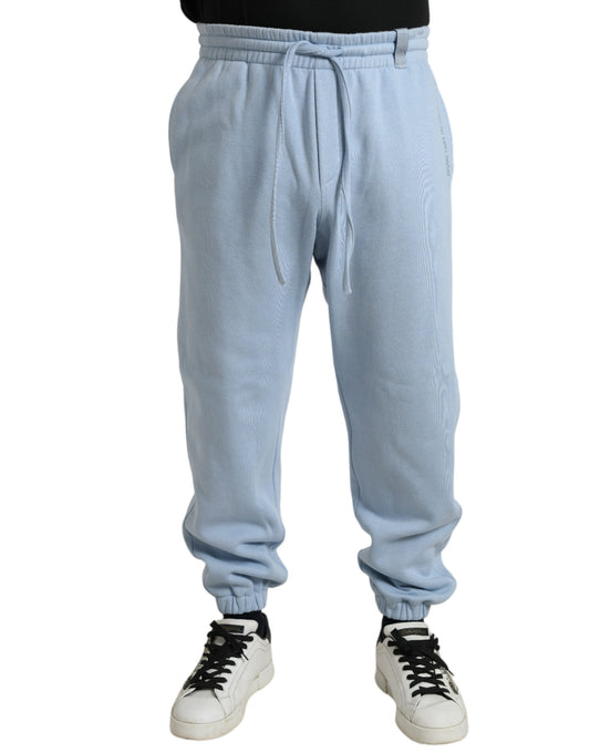 Elegant Light Blue Cotton Blend Joggers