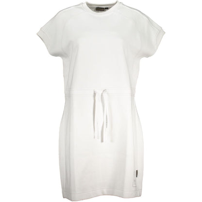 Chic White Crew Neck Sporty Dress with Logo