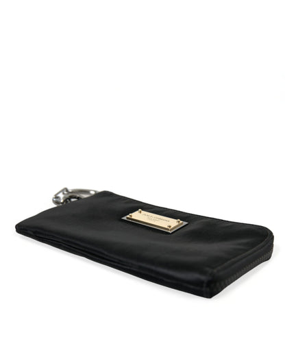 Sleek Designer Nylon-Leather Pouch in Black