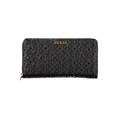 Elegant Black Polyethylene Wallet with Zip Closure