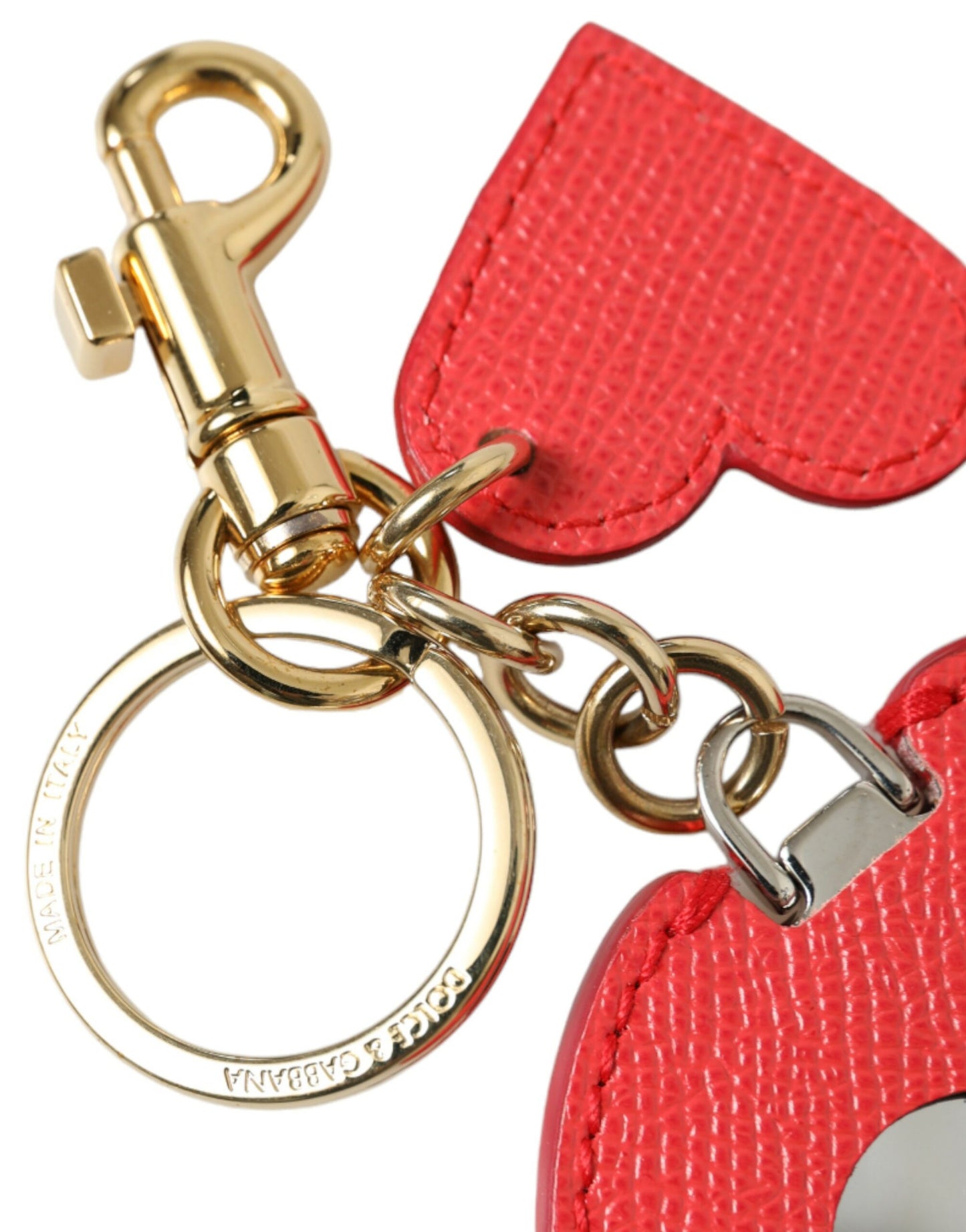 Elegant Red Leather Keychain with Gold Accents