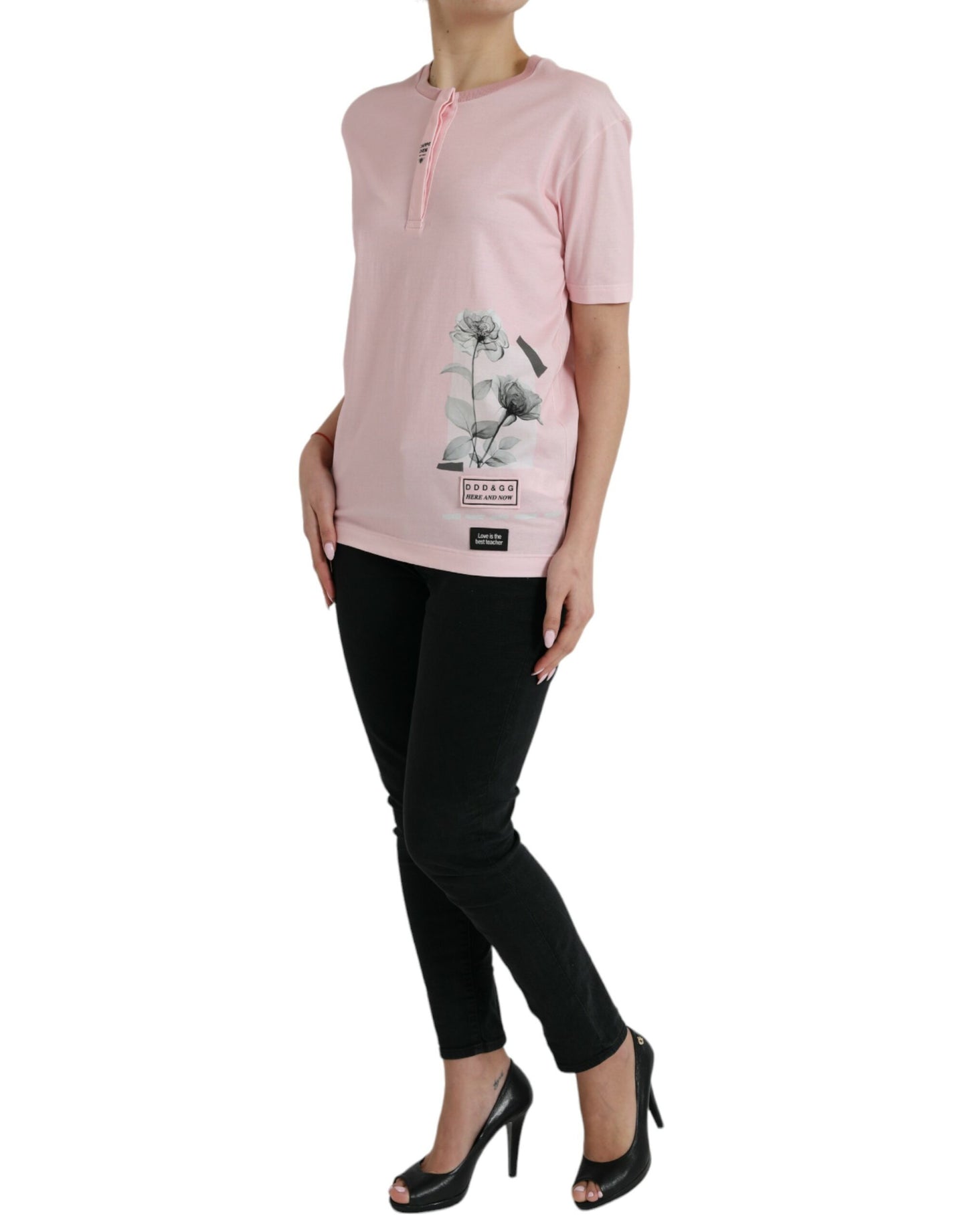 Chic Pink Floral Cotton Tee