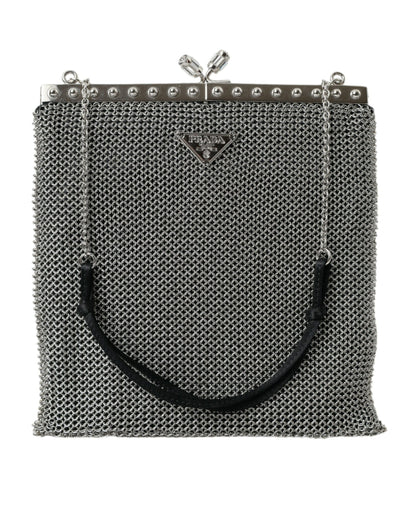 Elegant Silver Mesh Shoulder Evening Bag