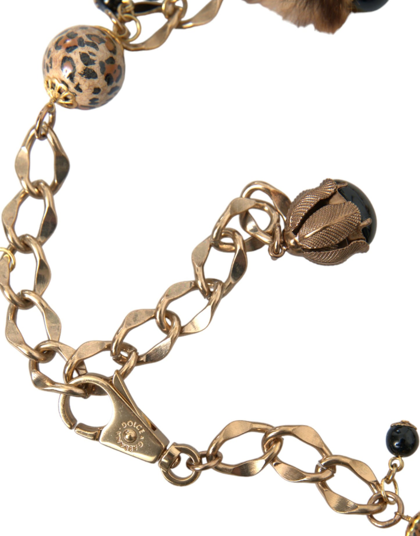 Gold Brass Leopard Fur Pearl Collier Chain Belt