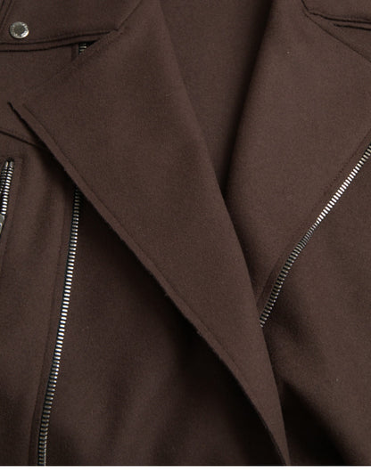 Brown Coat Short Biker Wool Jacket