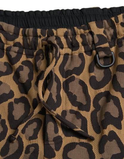 Brown Leopard Print Polyester Jogger Pants