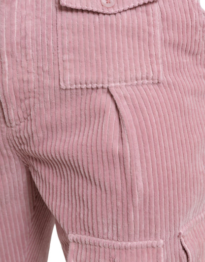 Pink Corduroy Cotton Stretch Skinny Cargo Jeans