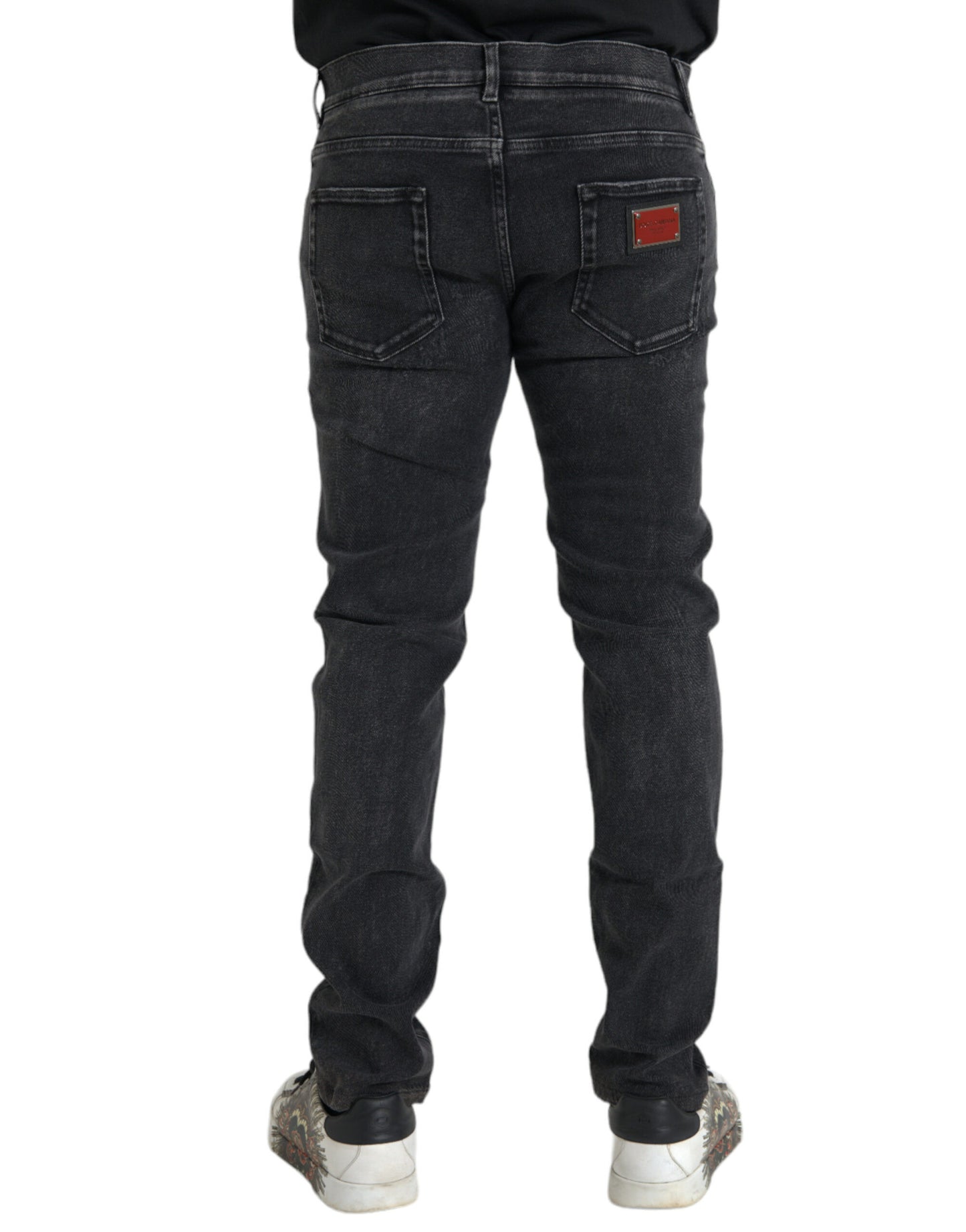 Gray Cotton Stretch Skinny Denim Logo Jeans