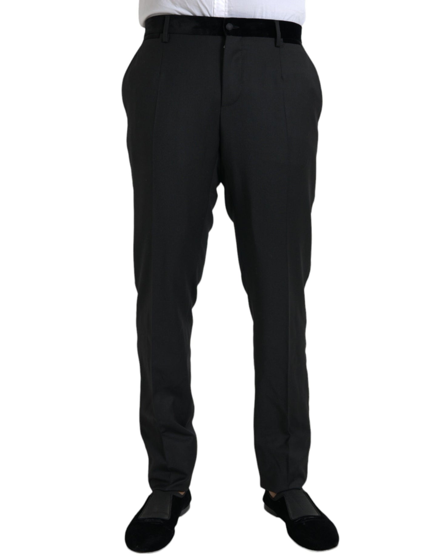 Black Silk Men Skinny Dress Pants