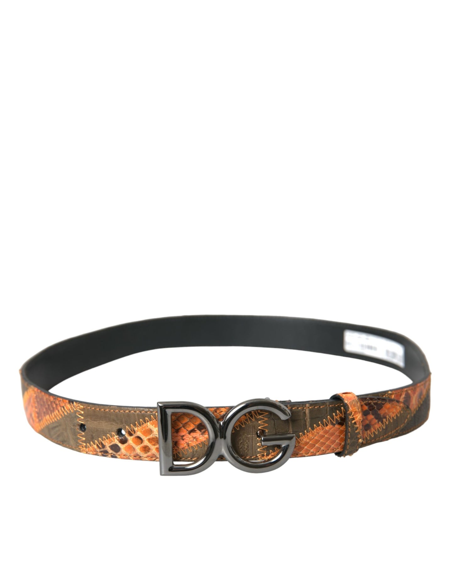 Patchwork Python Leather Logo Buckle Belt Men