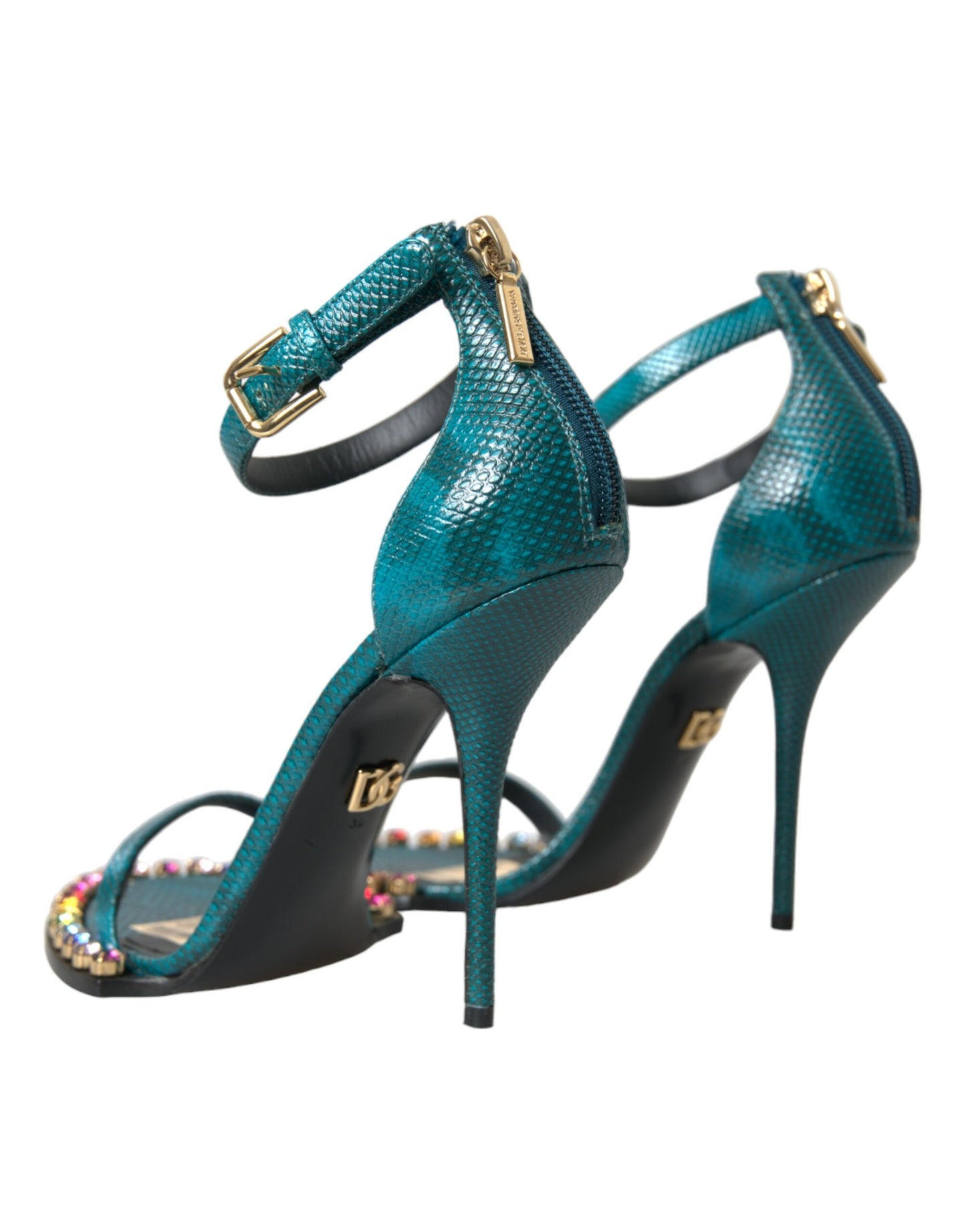 Blue Exotic Leather Crystal Sandals Shoes