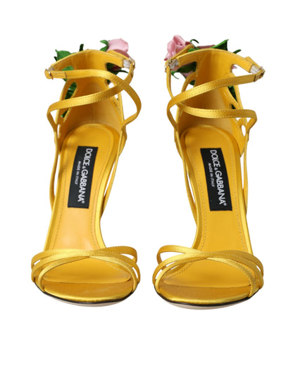 Yellow Flower Satin Heels Sandals Shoes