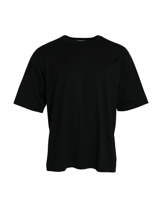 Black Logo Embossed Crew Neck Short Sleeves T-shirt