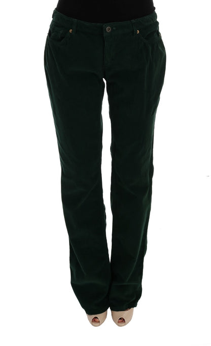 Elegant Green Cotton Blend Trousers