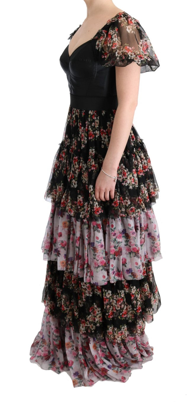 Elegant Floral Shift Dress in Multicolor Silk Blend