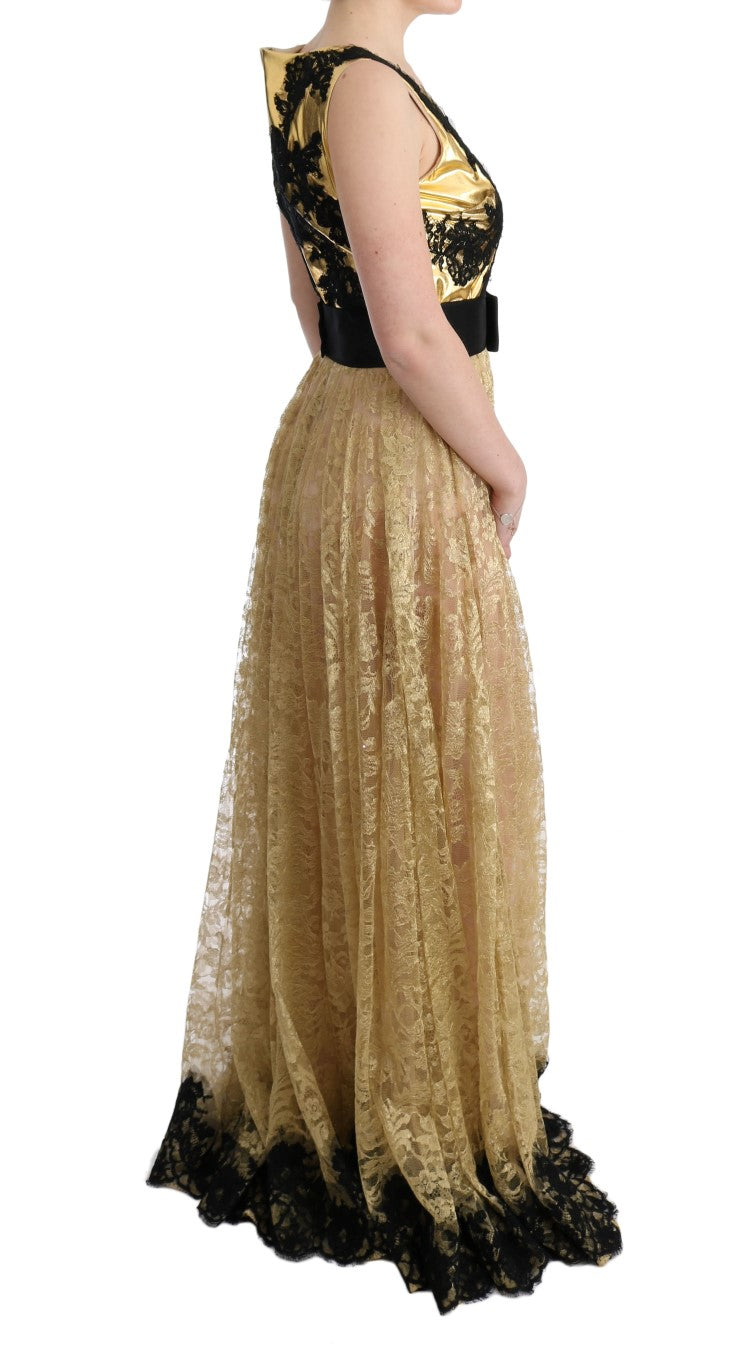 Elegant Gold Floral Lace Gown Dress