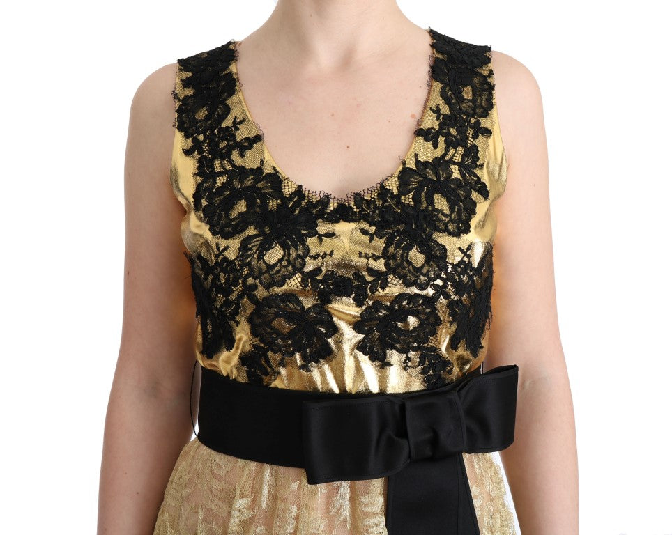 Elegant Gold Floral Lace Gown Dress