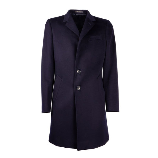 Elegant Dark Blue Wool Men's Coat