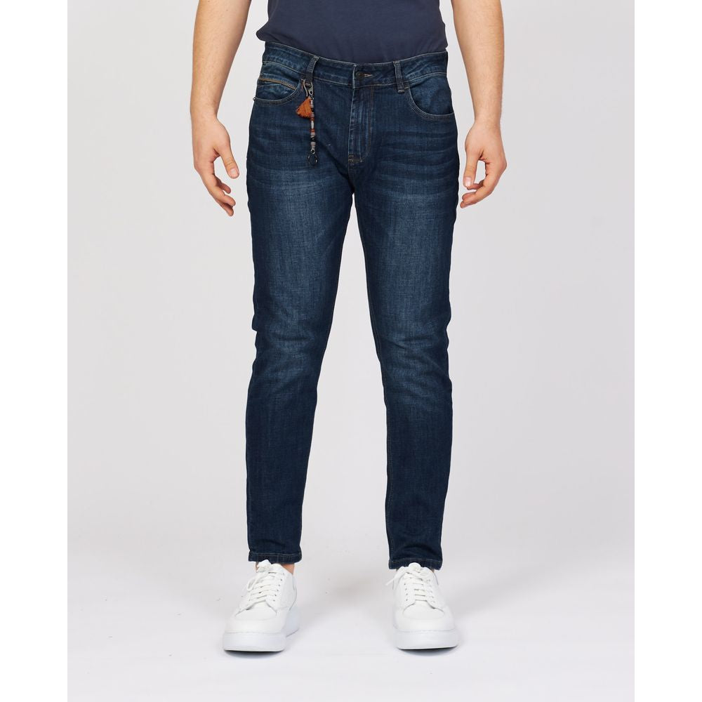 Sleek Blue Cotton Stretch Jeans