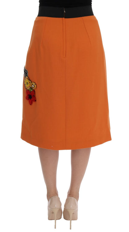 Embellished Wool Skirt in Vivid Orange