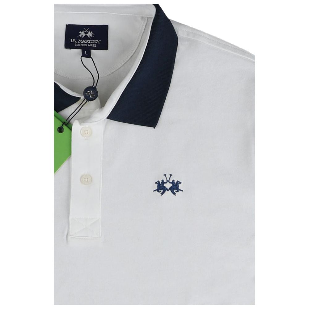 Elegant Embroidered White Jersey Polo Shirt