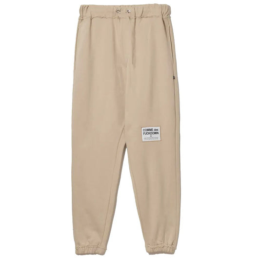 Chic Beige Cotton Sweatpants with Frayed Details