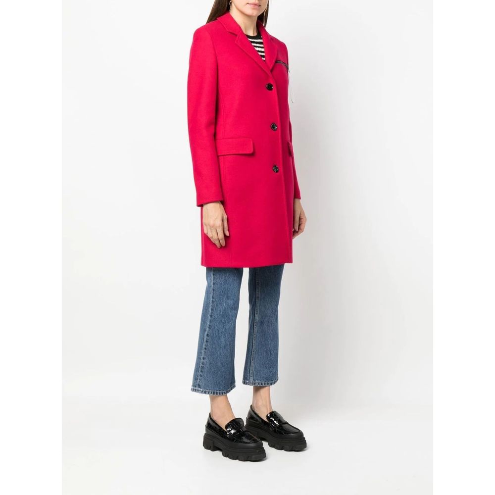 Chic Pink Woolen Coat with Logo Details