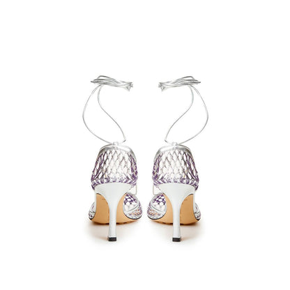 Silver Cotton Leather Sandals