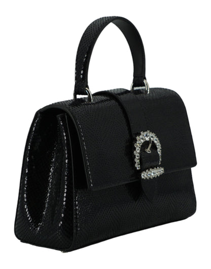 Black Leather Top Handle Shoulder Bag