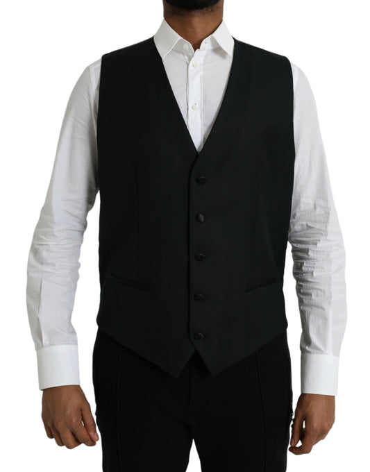 Black Wool Waistcoat Dress Formal Vest