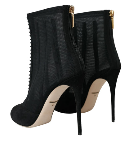 Black Mesh Stiletto Heels Ankle Boots Shoes