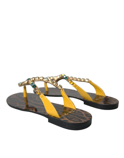 Mustard Crystal Calf Leather Beachwear Shoes