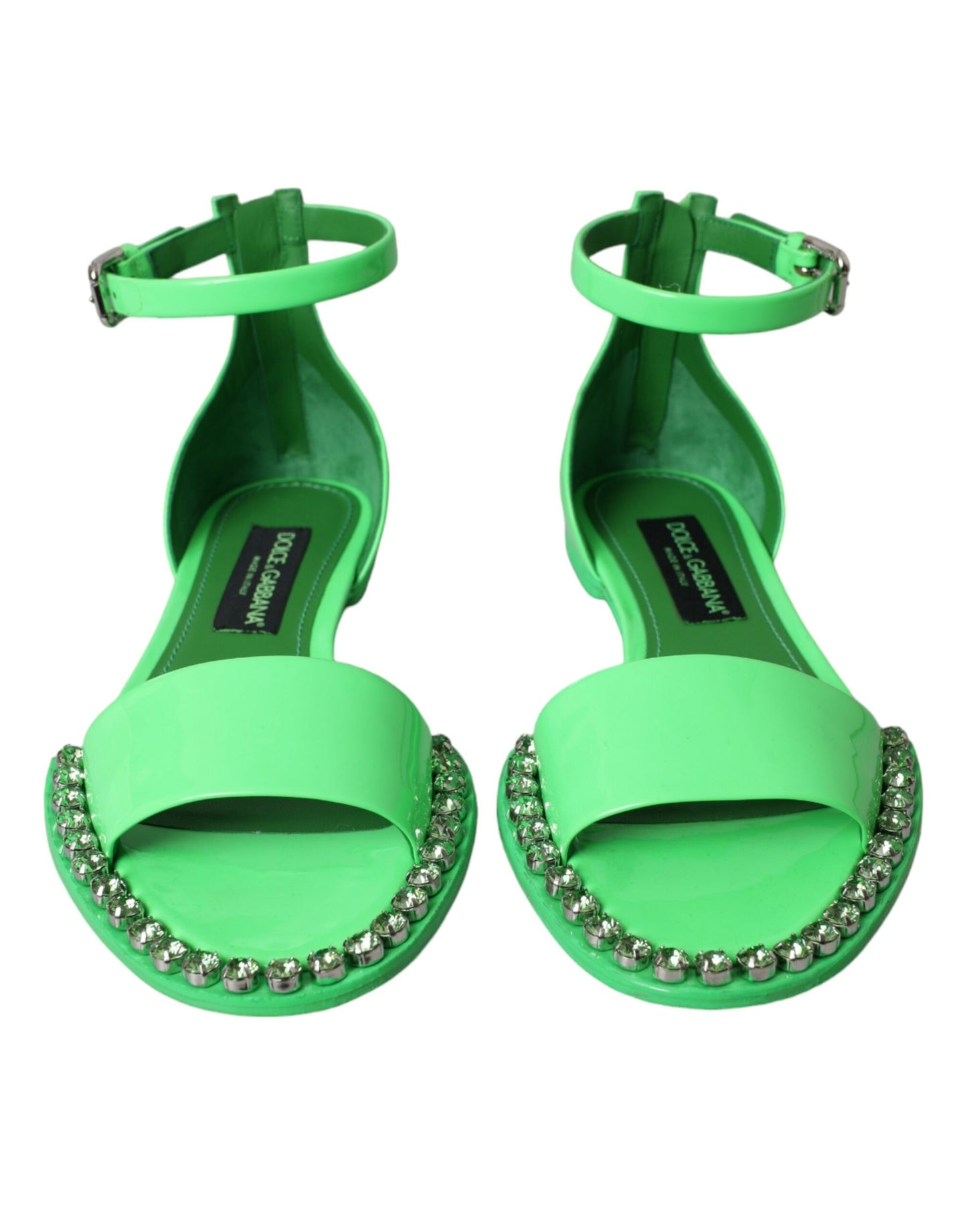 Neon Green Crystal Ankle Strap Sandals Shoes