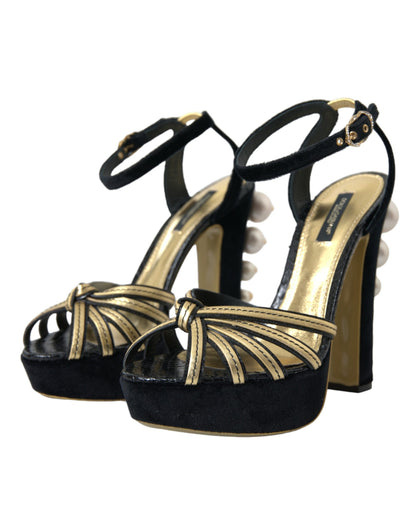 Black Gold Embellished Heels Sandals Shoes