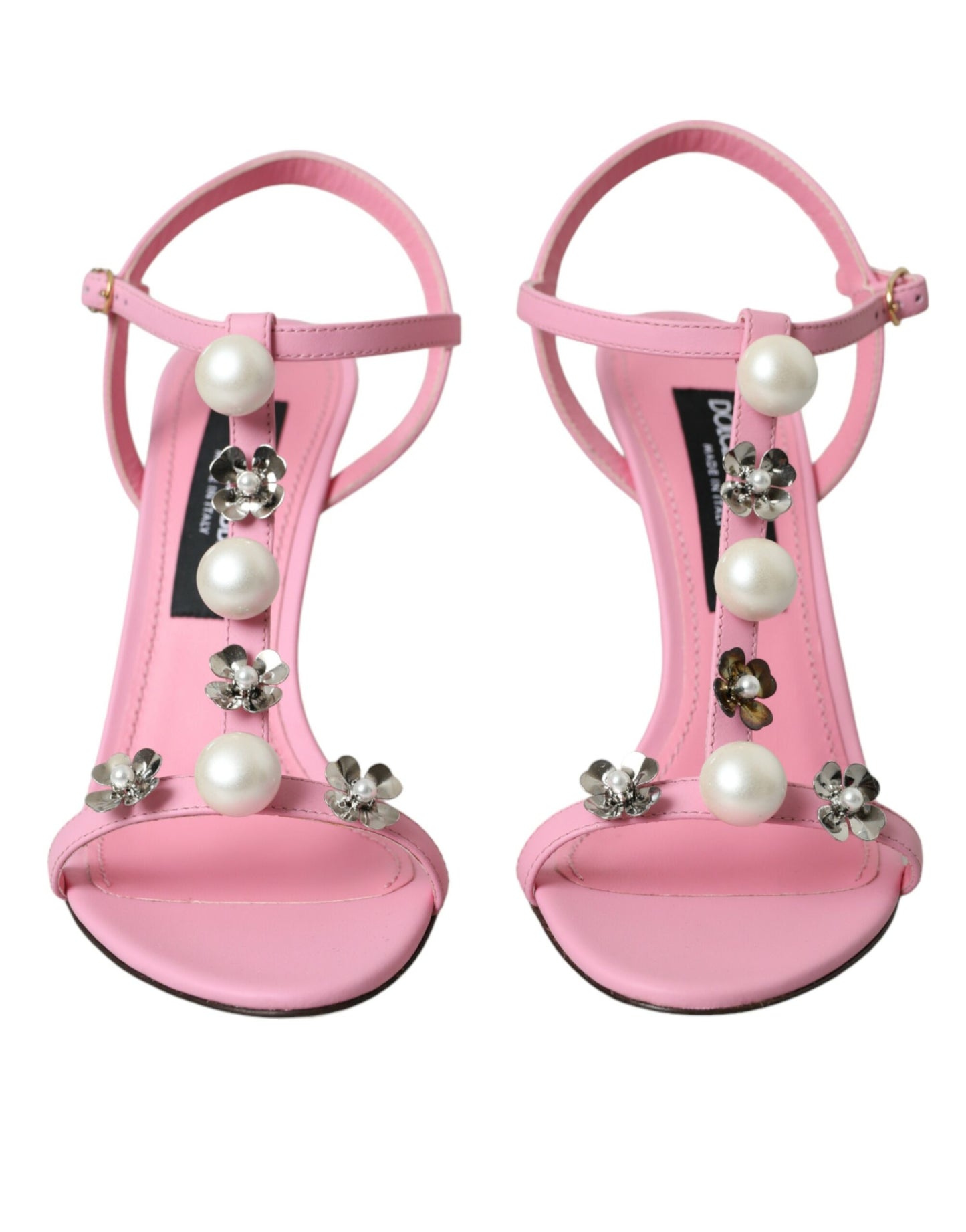 Pink Leather Embellished Heels Sandals Shoes