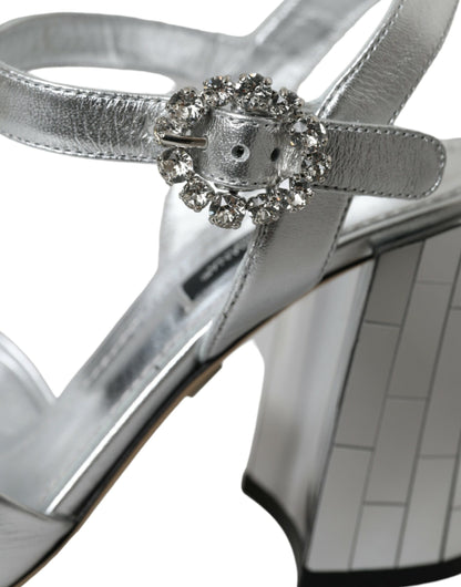 Silver Lambskin Leather Heels Sandals Shoes