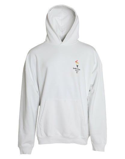 White Cotton Logo Hooded Pullover Sweatshirt Sweater