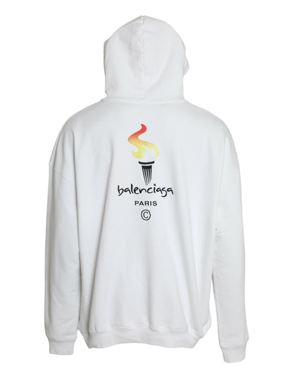 White Cotton Logo Hooded Pullover Sweatshirt Sweater