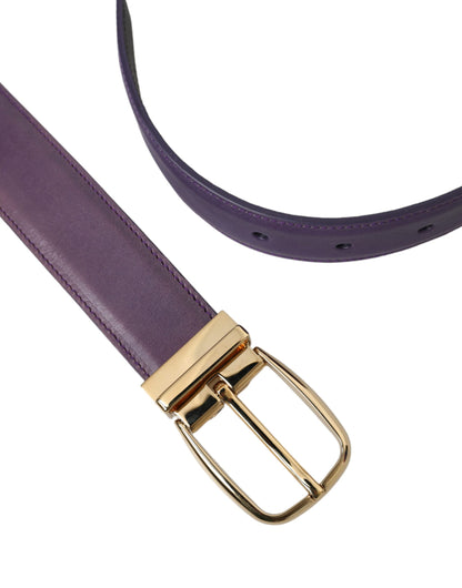 Purple Leather Gold Metal Buckle Belt Men