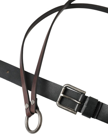 Black Brown Leather Silver Metal Buckle Belt