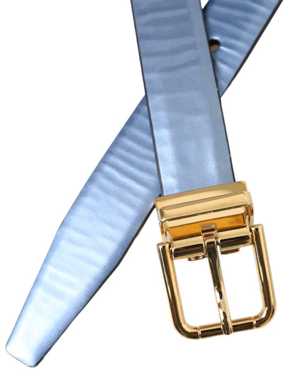 Metallic Blue Leather Gold Metal Buckle Belt