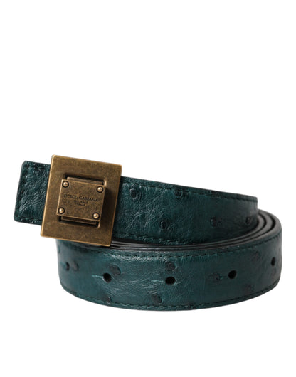 Dark Green Leather Square Metal Buckle Belt