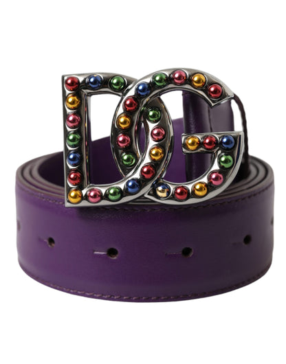 Purple Leather DG Logo Studs Metal Buckle Belt