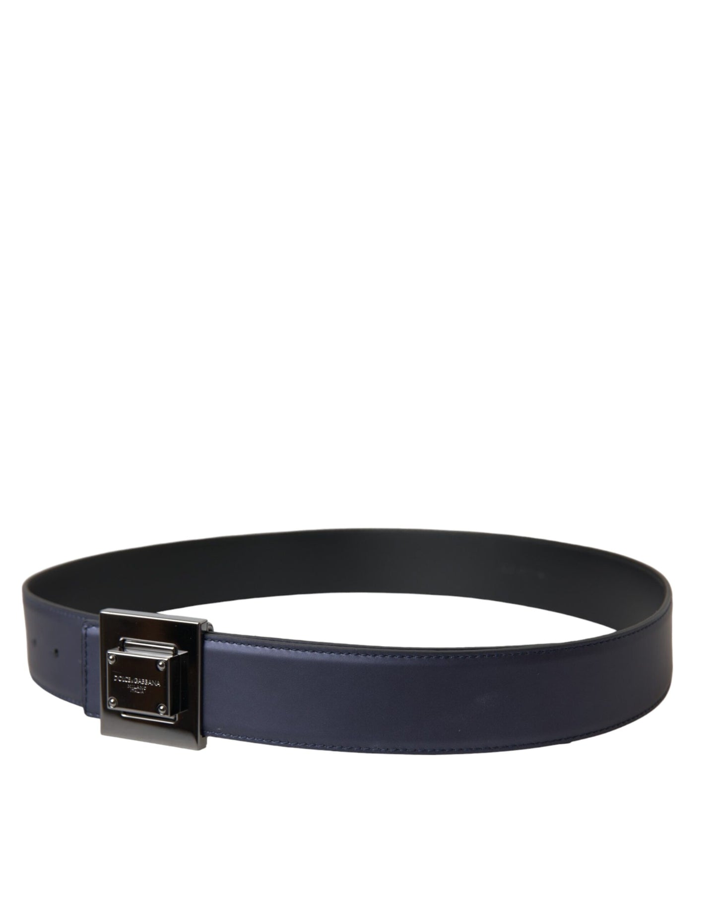 Blue Leather Square Metal Buckle Belt