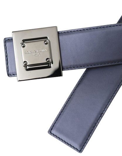 Blue Leather Square Metal Buckle Belt