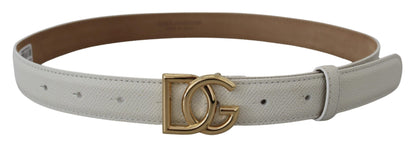 White Leather Gold DG Logo Buckle Belt Women