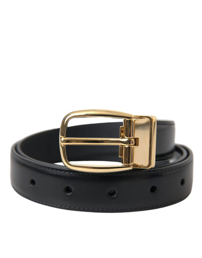 Black Calf Leather Gold Metal Buckle Belt