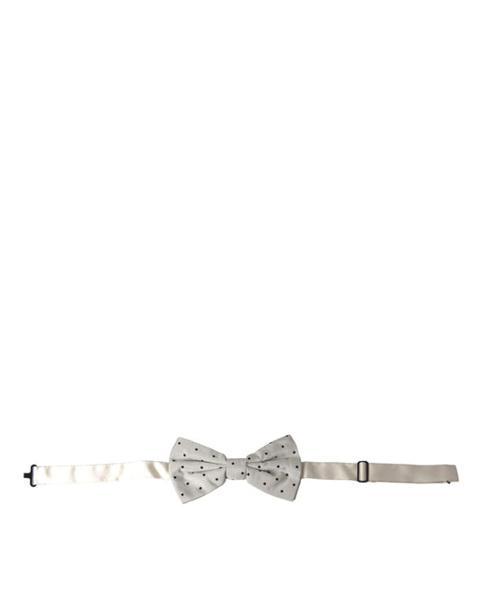 White Black Polka Dot Polyester Bow Tie Men